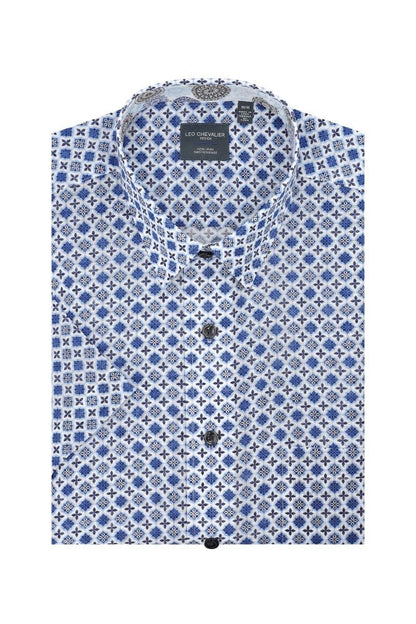 Leo Chevalier Design Blue Punchy Print Men's Button-Down Short-Sleeve