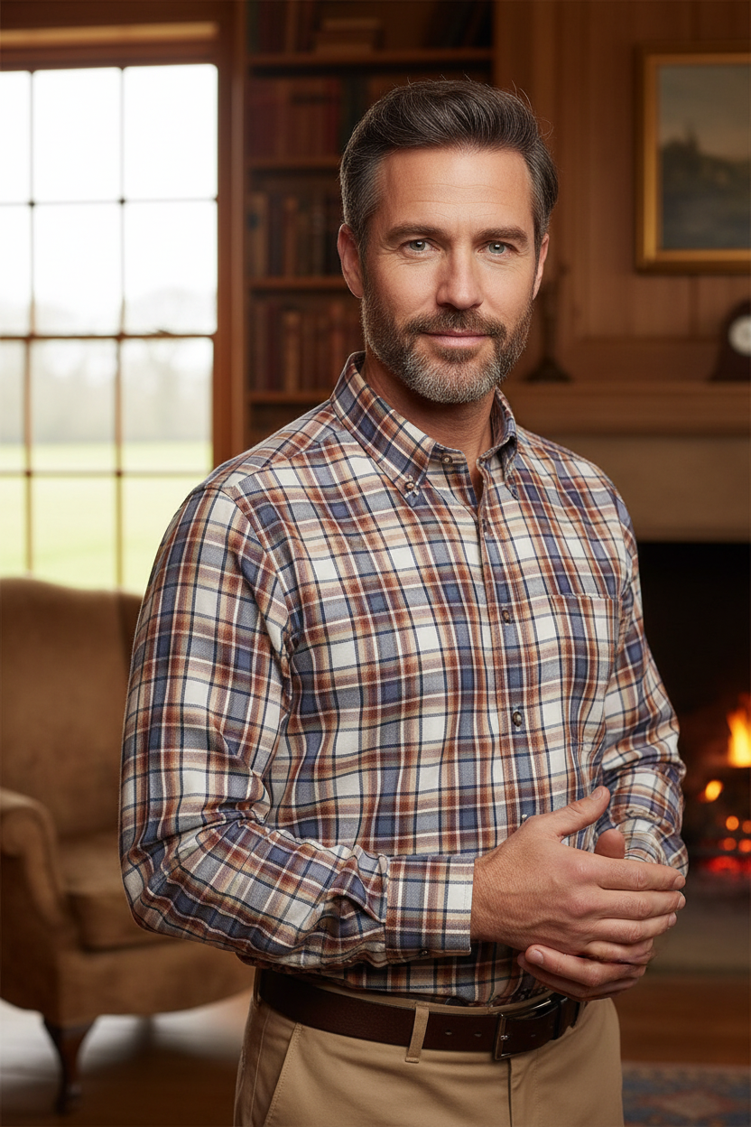 Viyella Sophisticated Shiitake Plaid Button Down Shirts Made In Canada