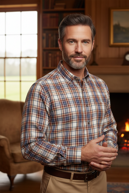 Viyella Sophisticated Shiitake Plaid Button Down Shirts Made In Canada