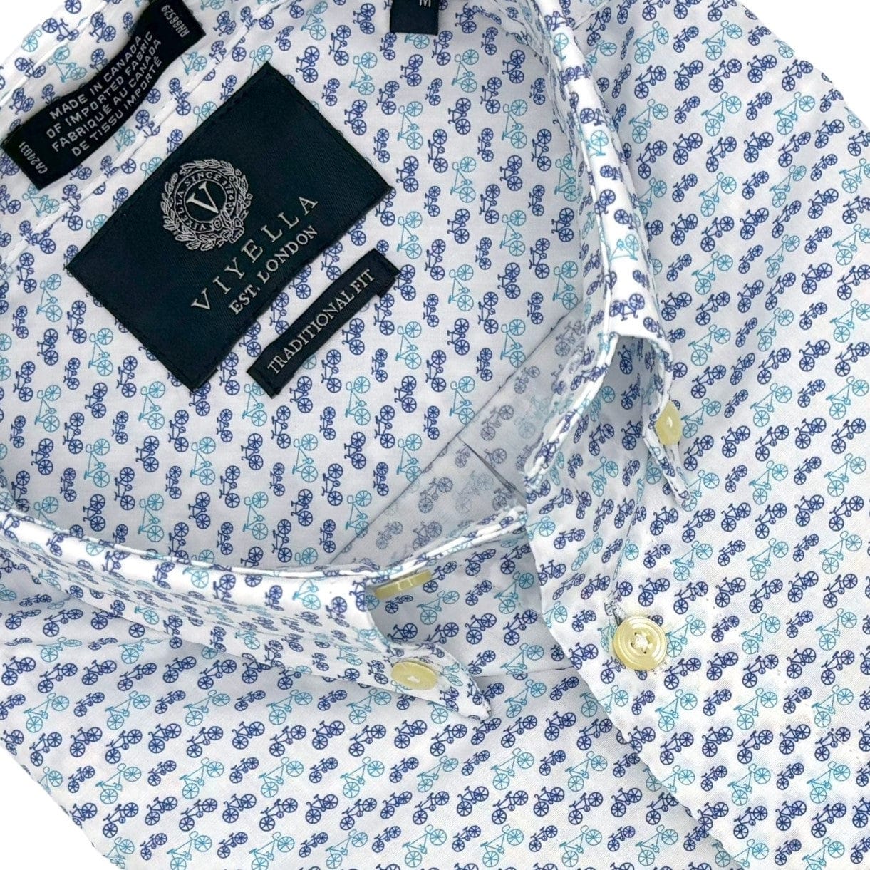 Viyella Button-Down Men's Short Sleeve Shirts - Blue Bicycle Print