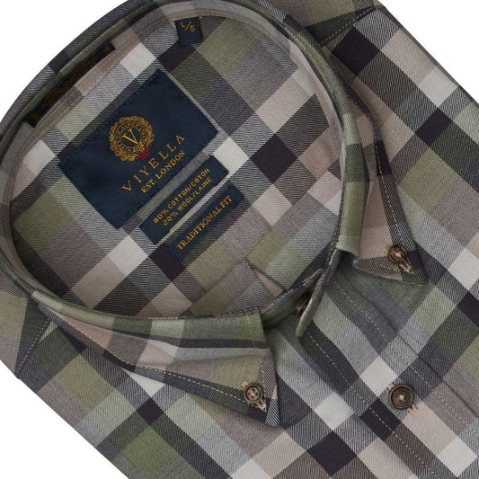 Viyella Casual Sage Plaid Long Sleeve Button Down Shirts