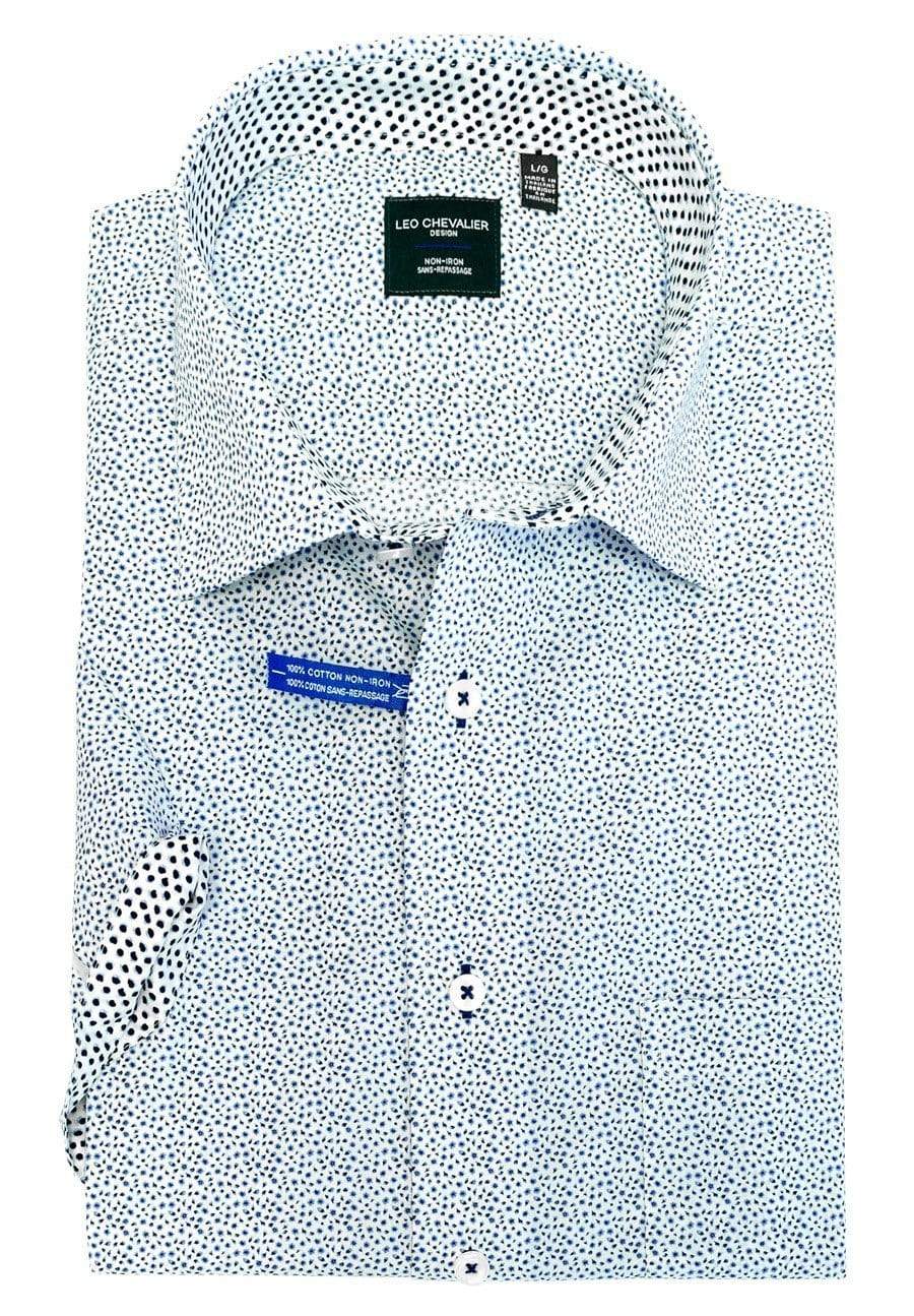 Leo Chevalier Design Contemporary Fit Blue Cotton Short Sleeve Sport Shirts Leo Chevalier