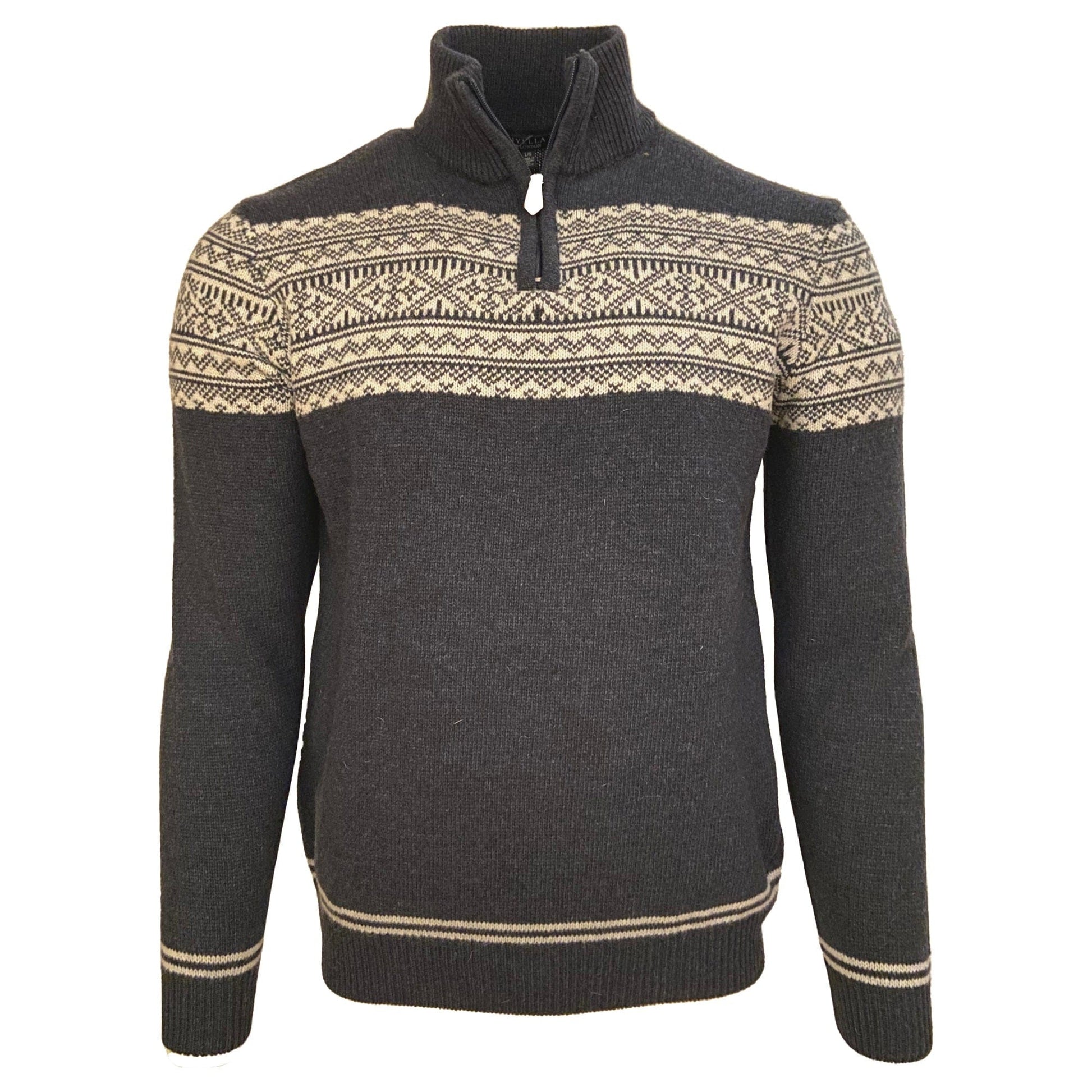 Viyella Italian-Made Steel Blue Fair Isle Quarter Zip Sweater The Abbey Collections