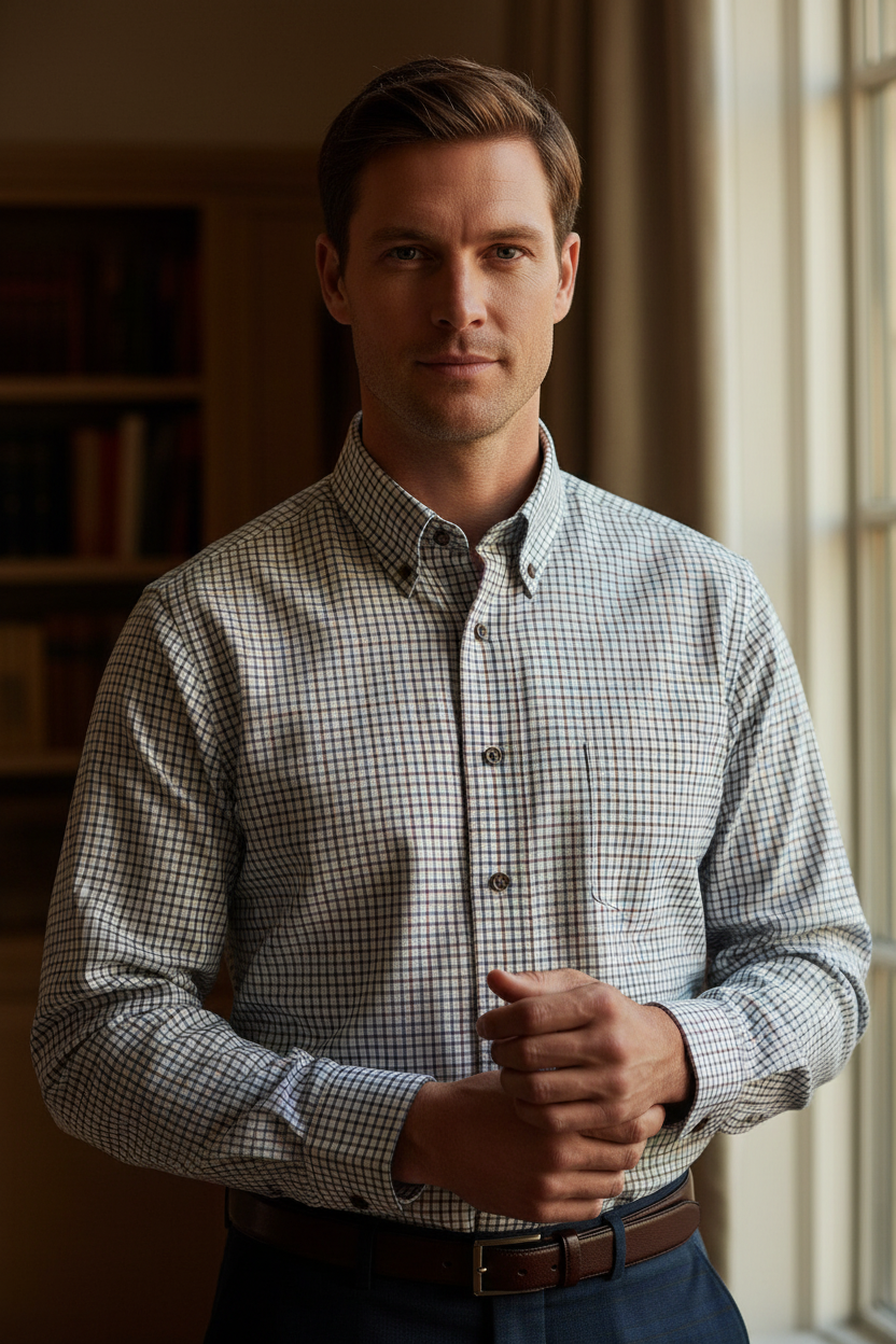 Viyella Red & Blue Multi Gingham 80% Cotton Wool Men’s Long Sleeve Shirt