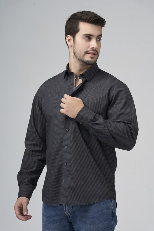 Leo Chevalier Design Fine Print On Black Men's Casual Hidden Button Down Shirts