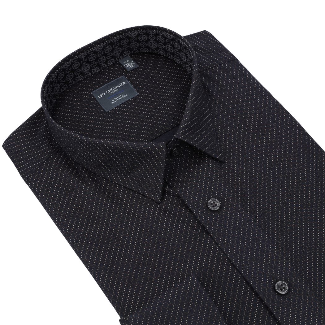 Leo Chevalier Design Fine Print On Black Men's Casual Hidden Button Down Shirts