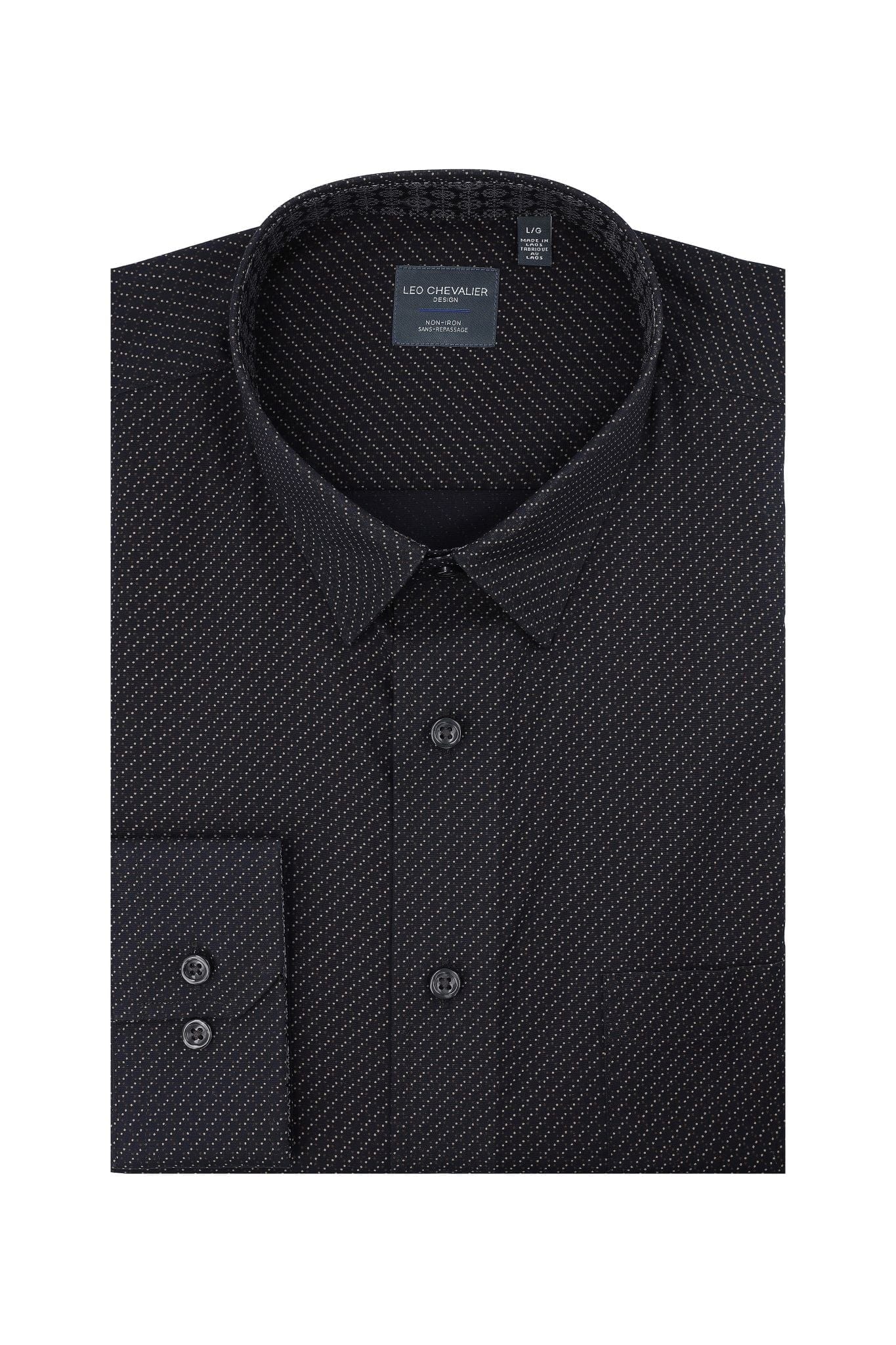 Leo Chevalier Design Fine Print On Black Men's Casual Hidden Button Down Shirts