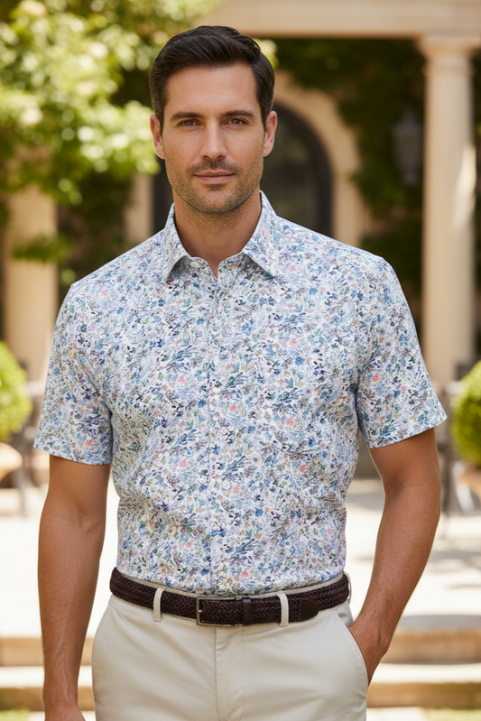 Leo Chevalier Design Multi Color Floral Print Men's Casual Cotton Short Sleeve Shirt