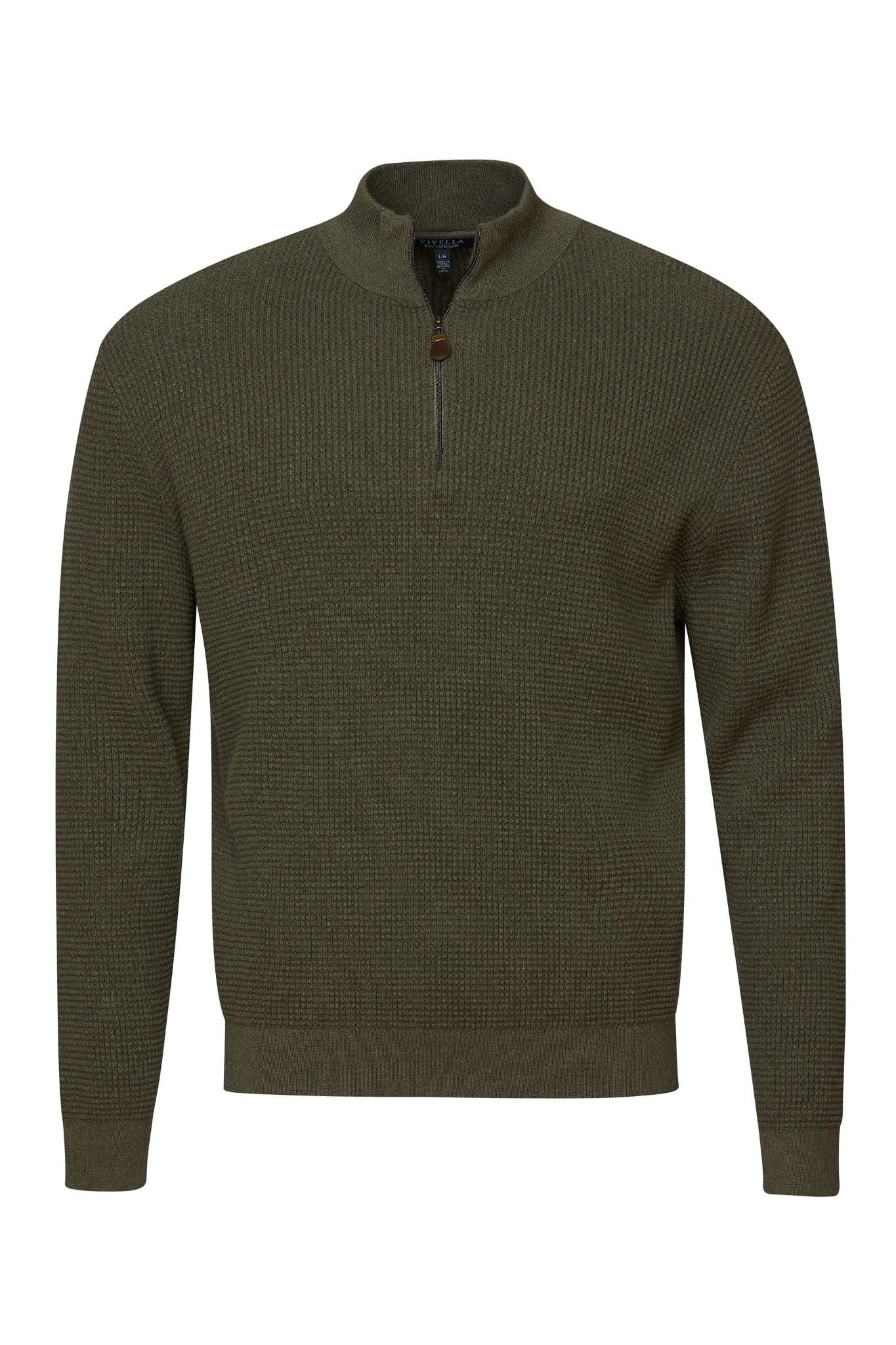 Viyella Green Mockneck Quarter Zip Cotton Mens Knit Sweater