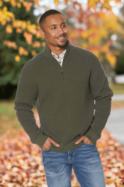 Viyella Green Mockneck Quarter Zip Cotton Mens Knit Sweater