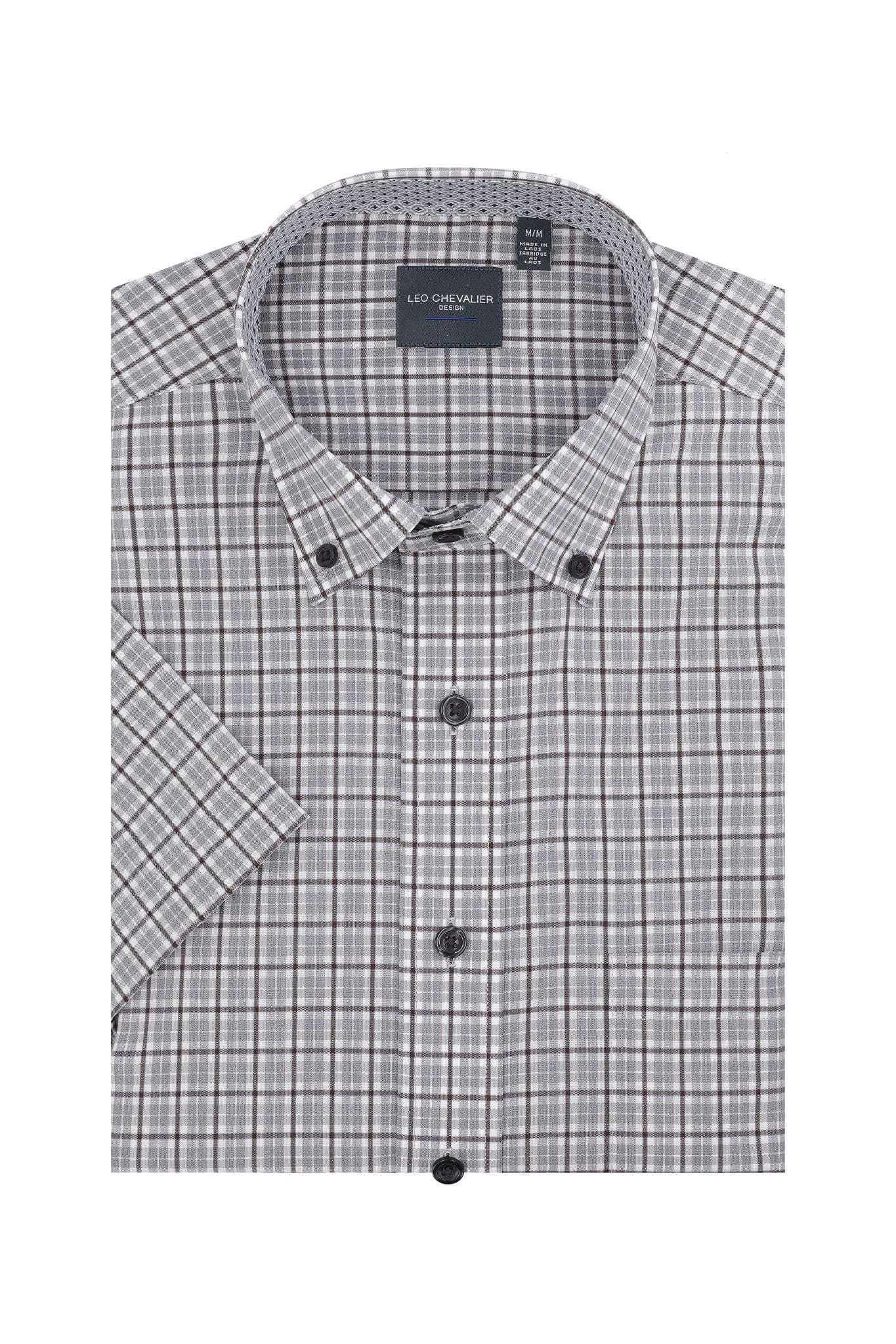 Leo Chevalier Design Grey Check Short Sleeve Button Down Shirt