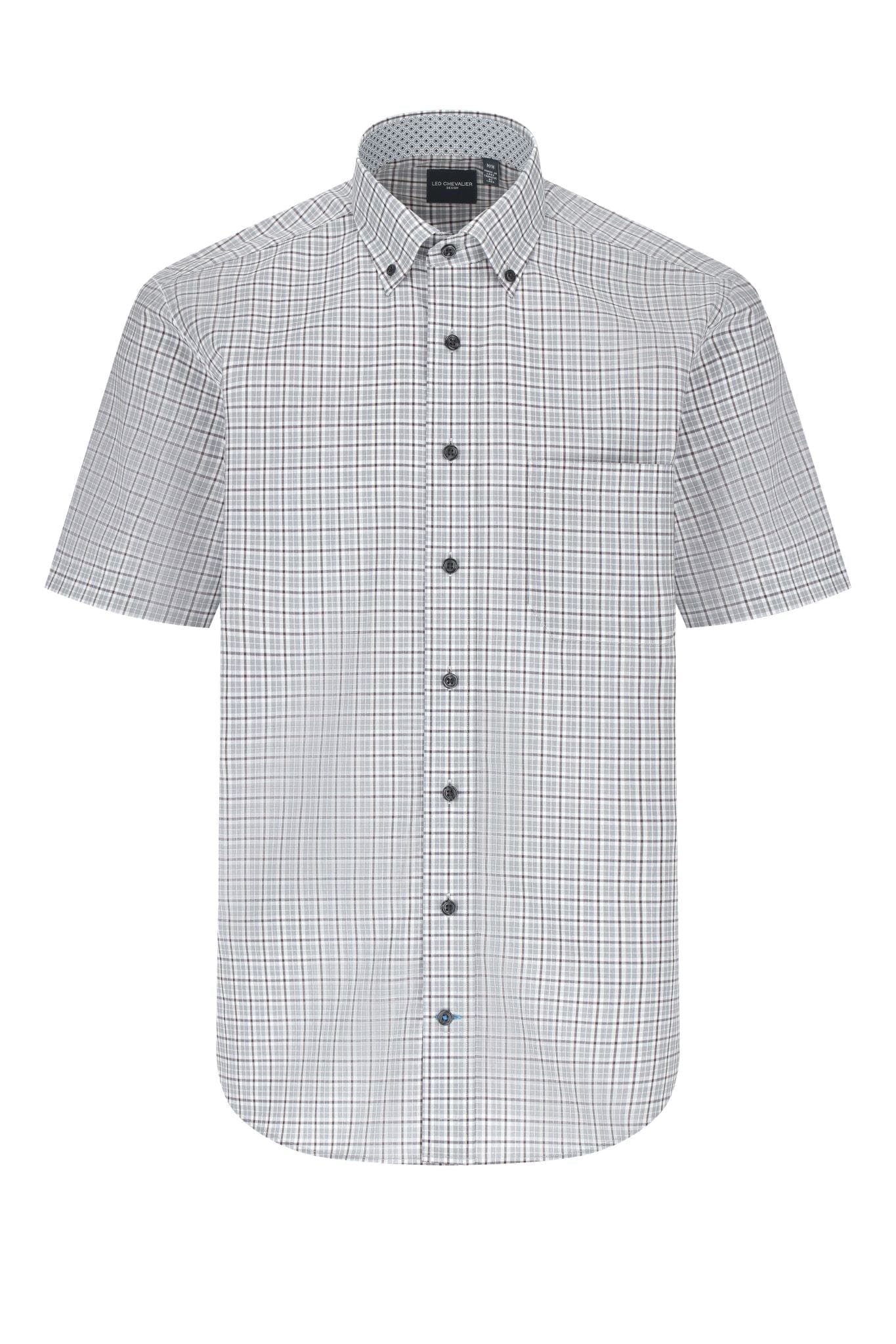 Leo Chevalier Design Grey Check Short Sleeve Button Down Shirt