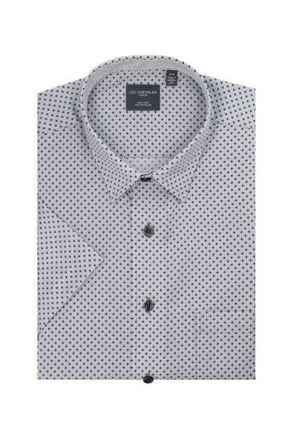 Leo Chevalier Design Grey Print Mens Casual Short Sleeve Shirt