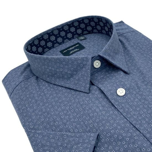 Leo Chevalier Design Grey Printed Hidden Down Collar 100% Cotton Short Sleeve Shirts