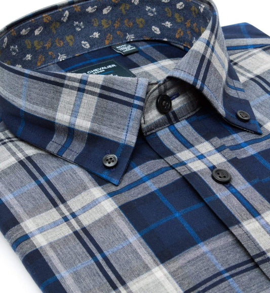 Leo Chevalier Design-L Sale Leo Chevalier Blue Check Cotton Button Down Collar Long Sleeve Shirts