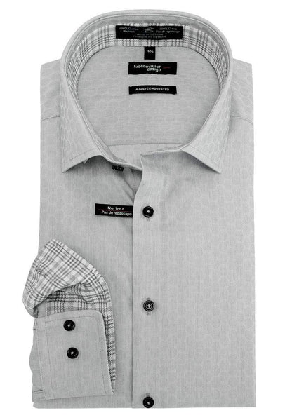 Leo Chevalier Design Mens Leo Chevalier Fitted Grey Cotton Non Iron Dress Shirts