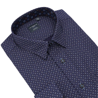 Leo Chevalier Design Modern Print on Navy Long Sleeve Men's Hidden Button Down