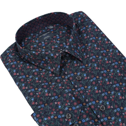 Leo Chevalier Design Multi Floral Print Hidden Button Down Long Sleeve Sport Shirt