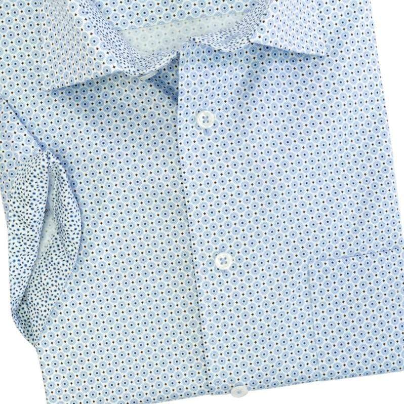 Leo Chevalier Design Leo Chevalier Light Blue Printed Cotton Short Sleeve Sport Shirts