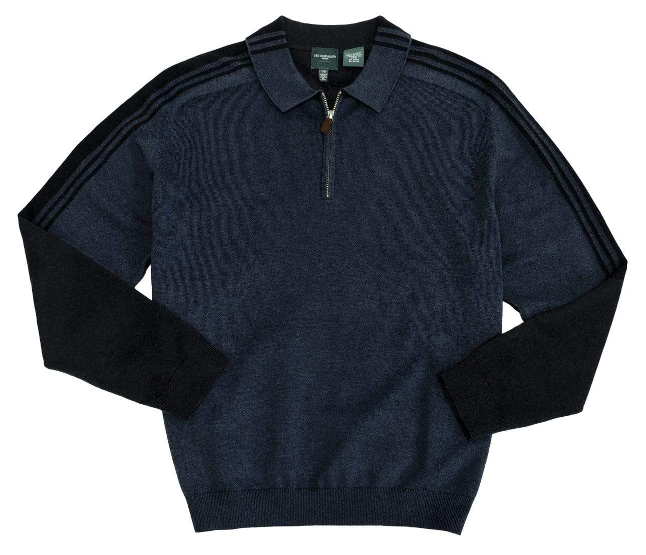 Leo Chevalier Design-L Leo Chevalier Mens 100% Cotton Blue Zip Polo Sweaters