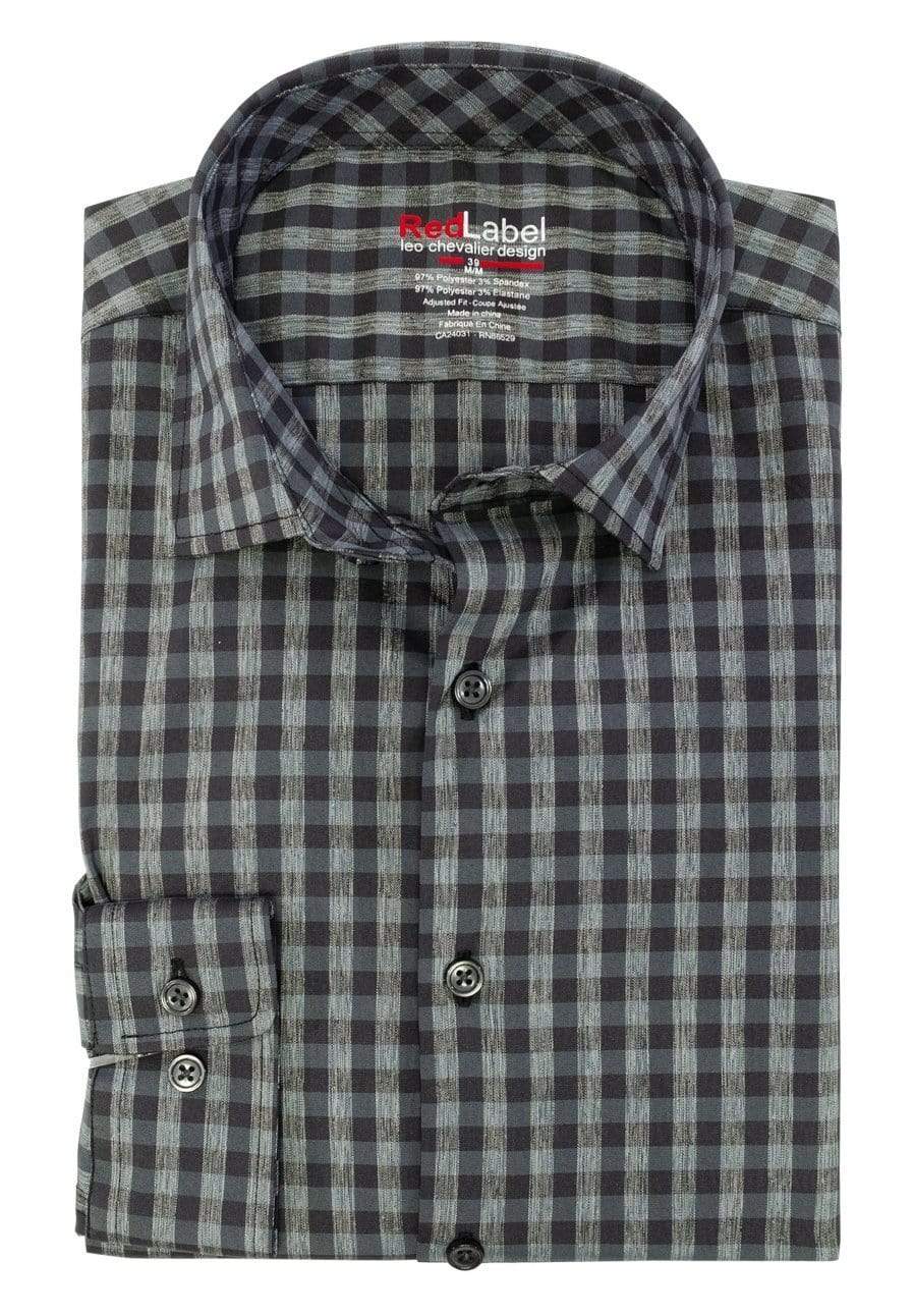 Leo Chevalier Design Leo Chevalier Voyage Performance Fitted Black Plaid Dress Shirts