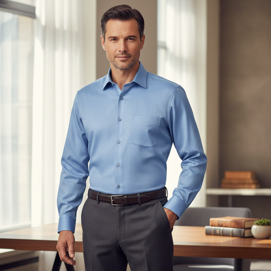 Leo Chevalier Design Mens 100% Cotton Non Iron Regular Fit Business Shirts Contrasting Buttons and Trims Available in 6 More Colors