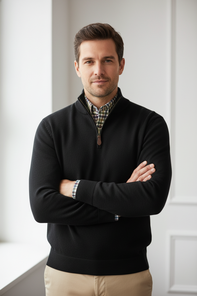 Viyella Elevate Your Wardrobe with the Versatile Quarter Zip Mockneck Sweaters in Extra Fine Merino Wool - Available in 10 Vibrant Colors