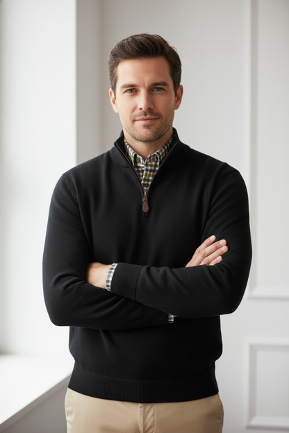 Viyella Elevate Your Wardrobe with the Versatile Quarter Zip Mockneck Sweaters in Extra Fine Merino Wool - Available in 10 Vibrant Colors