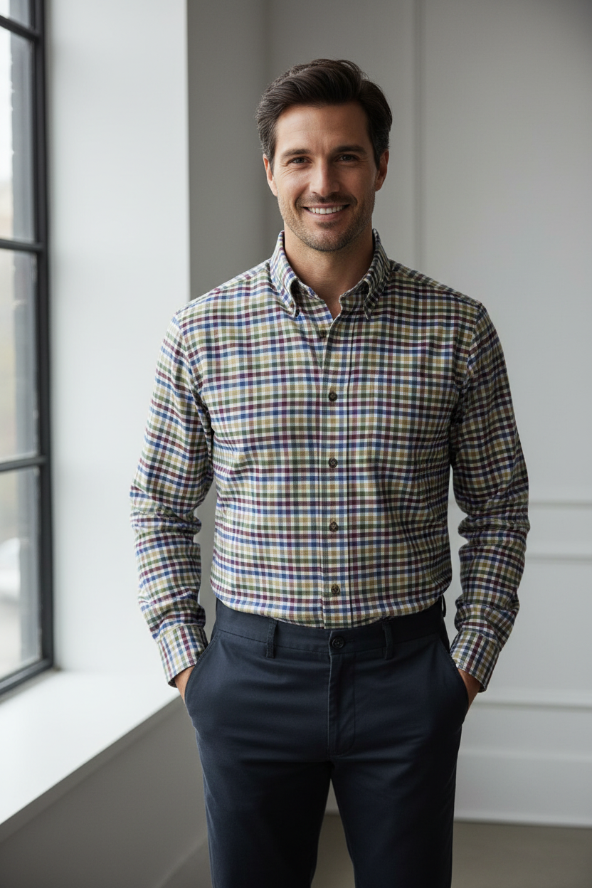 Viyella Multi Colored Gingham Men's Casual Long Sleeve Sport Shirt