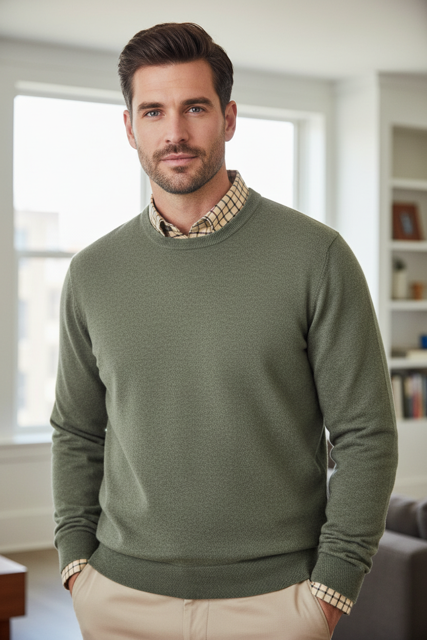 Viyella Elevate Your Wardrobe with Mens Crewneck Extra Fine Merino Wool Sweaters - Available in 6 Fashionable Colors