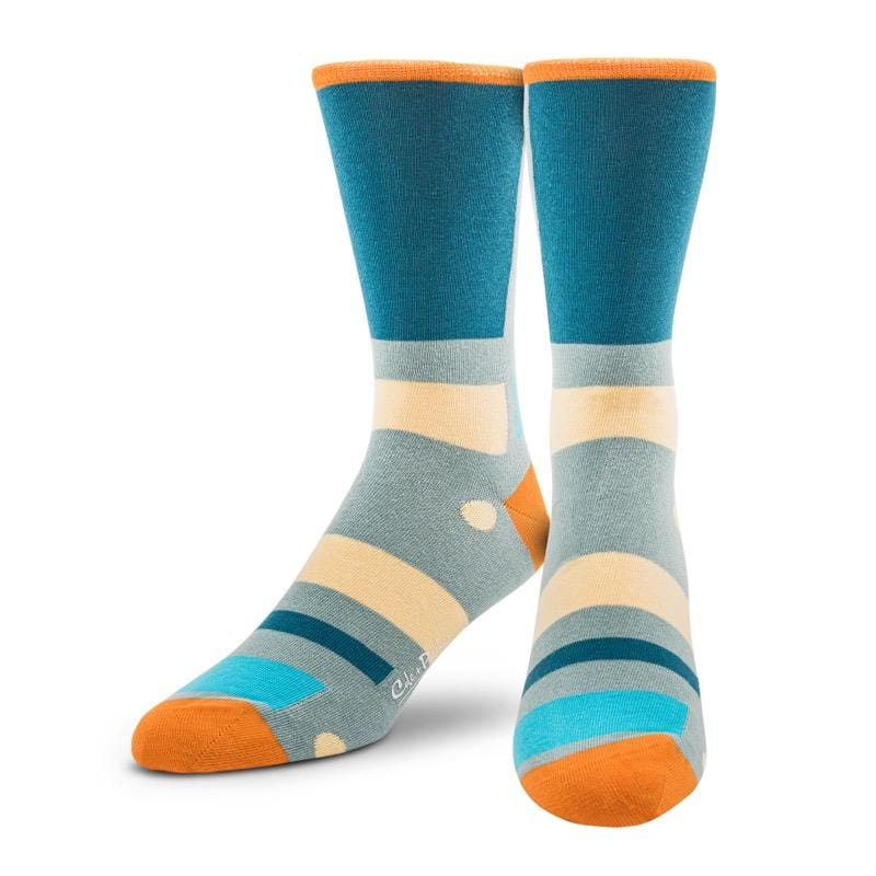 Cole & Parker Mens Blue Geometric Shades Of Grey Crew Socks