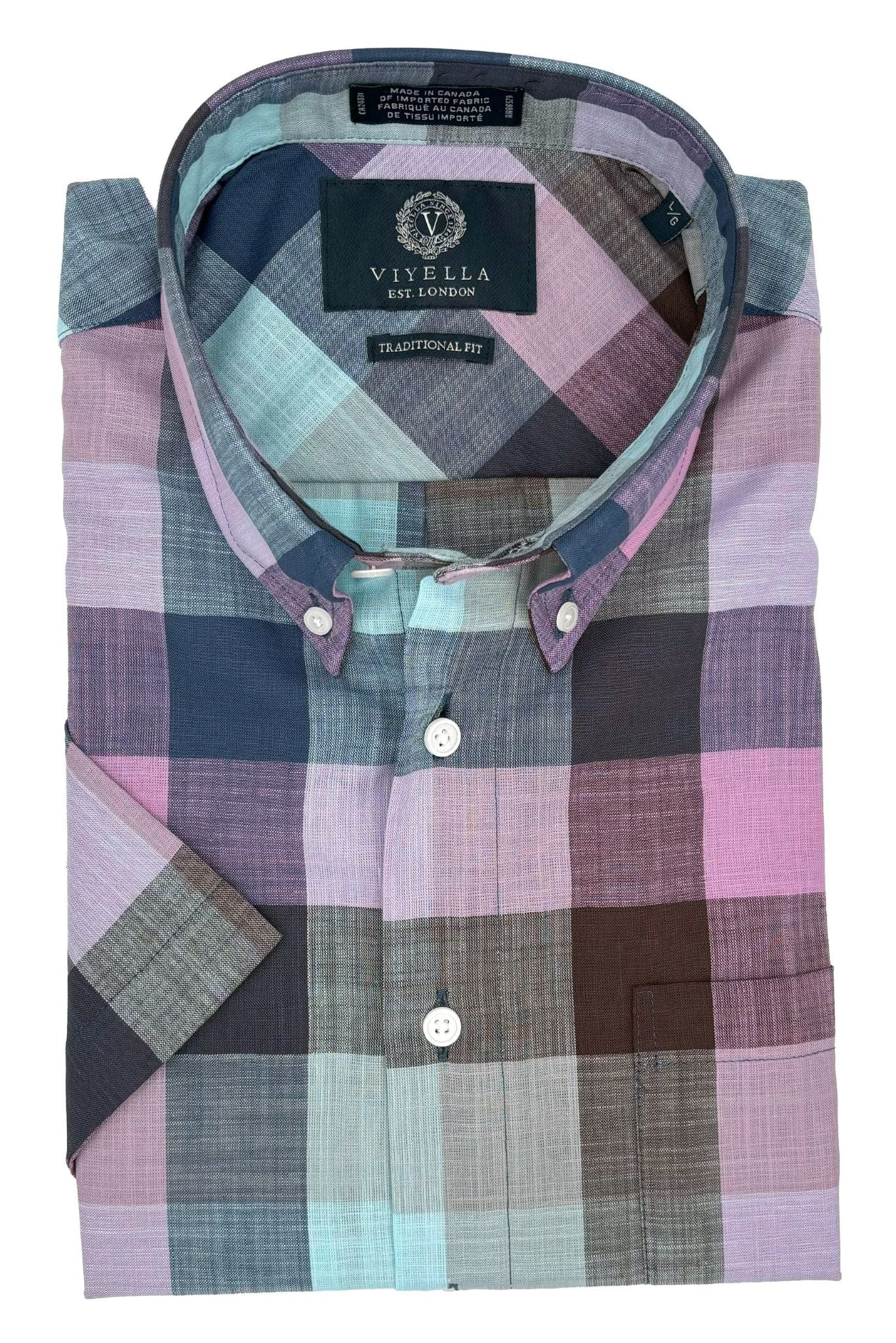 Viyella Men's Cotton Short Sleeve Shirts - Aqua Blue Plaid