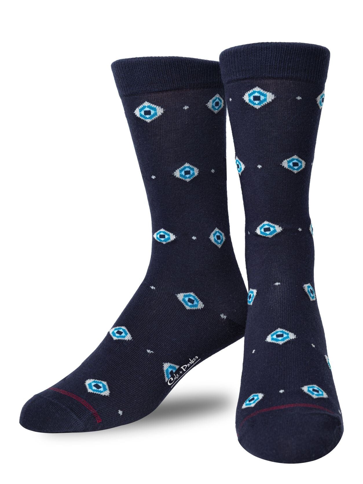 Cole & Parker Men's Navy Blue Pattern Crew Socks by Cole and Parker