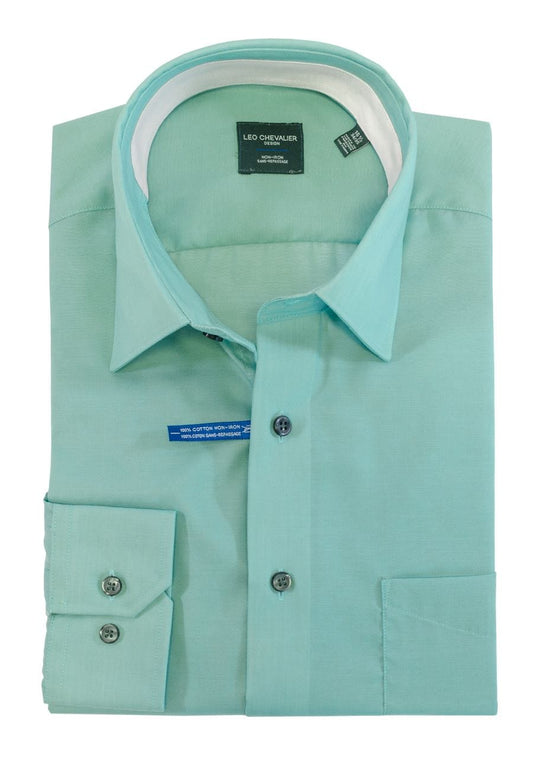 Leo Chevalier Design Mens 100% Cotton Non Iron Contemporary Fit Dress Shirts Contrasting Buttons and Trims Available in 6 Colors