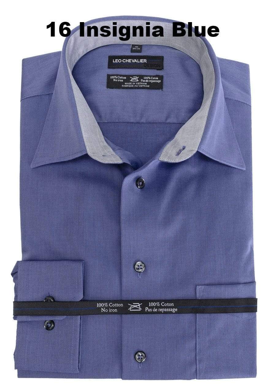 Leo Chevalier Design Mens 100% Cotton Non Iron Contemporary Fit Dress Shirts Contrasting Buttons and Trims Available in 6 Colors