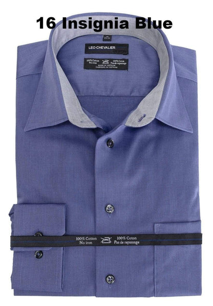 Leo Chevalier Design Mens 100% Cotton Non Iron Contemporary Fit Dress Shirts Contrasting Buttons and Trims Available in 6 Colors