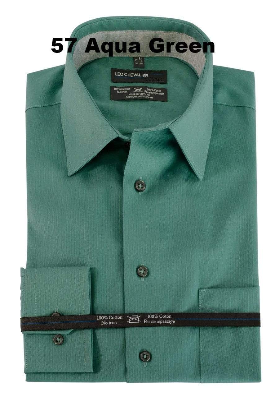 Leo Chevalier Design Mens 100% Cotton Non Iron Contemporary Fit Dress Shirts Contrasting Buttons and Trims Available in 6 Colors