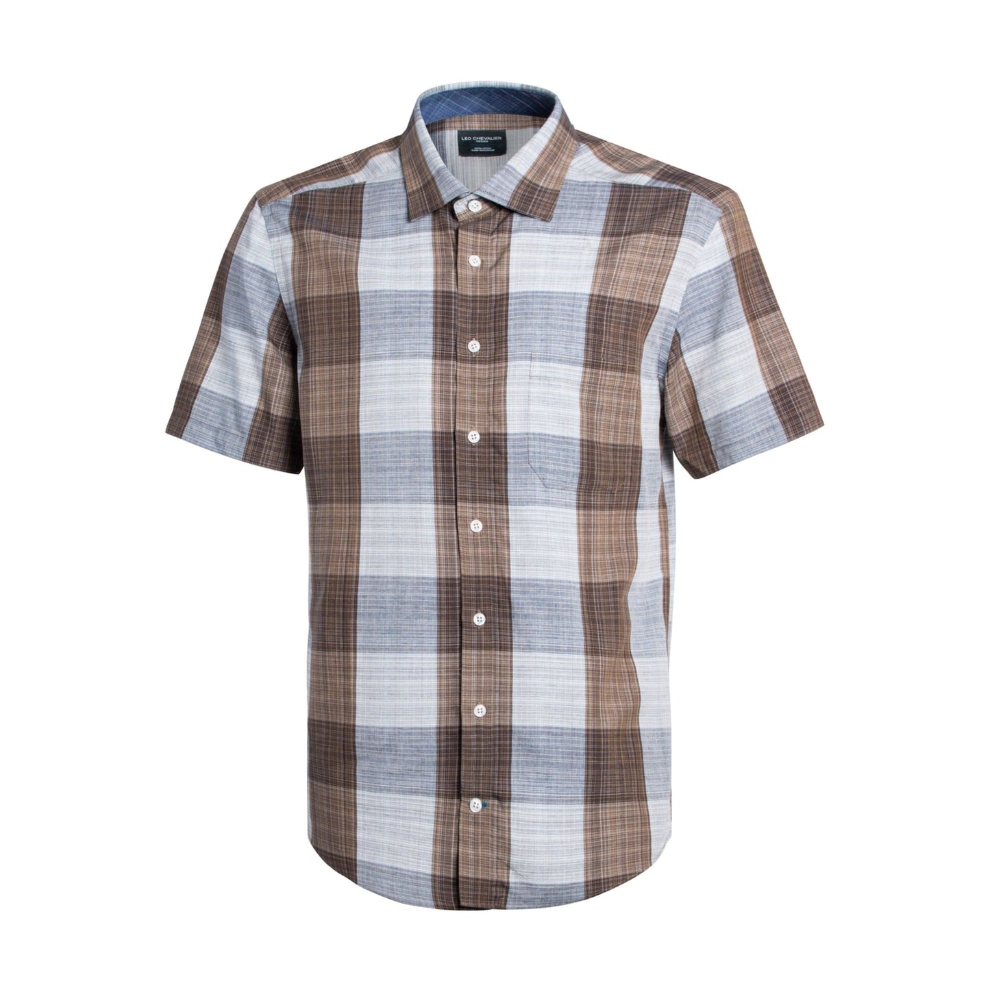 Leo Chevalier Design-L Sale Mens Copper Plaid Cotton Leo Chevalier Button Up Short Sleeve Shirts