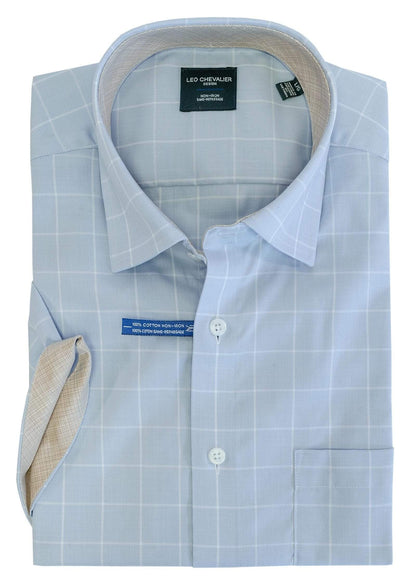 Leo Chevalier Design Mens Twilight Blue Leo Chevalier Cotton Non Iron Short Sleeve Sport Shirts