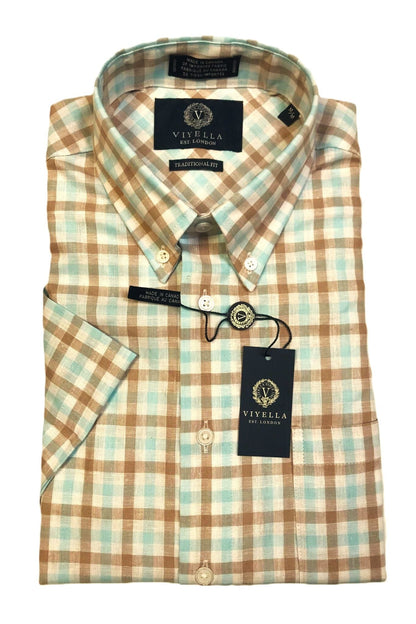 Viyella Mint Gingham Short-Sleeve Button-Down