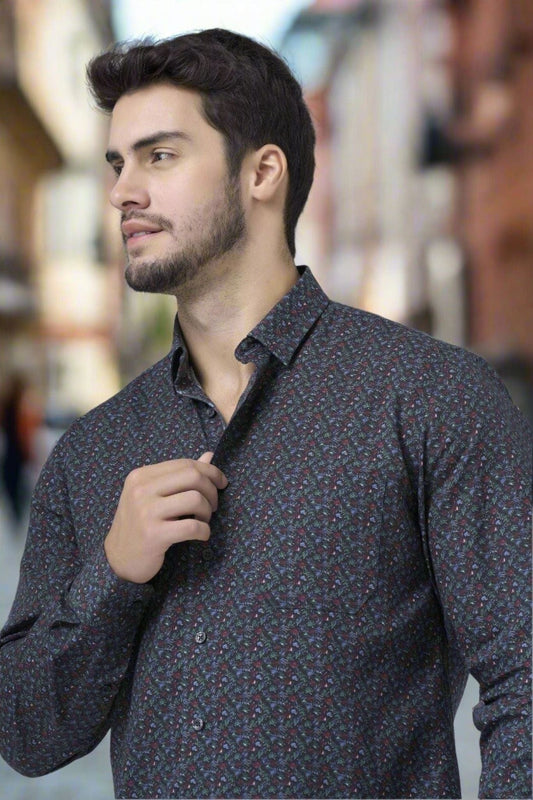 Leo Chevalier Design Multi Color Modern Dark Print Men's Casual Hidden Button Down