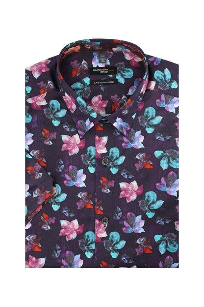 Leo Chevalier Design Multi Mauve Leaf Print Short Sleeve Shirt