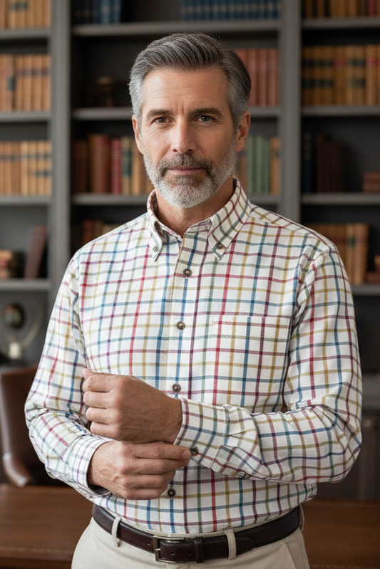 Viyella Bright Multi Gingham Men's Casual Long Sleeve Button-Down Shirt