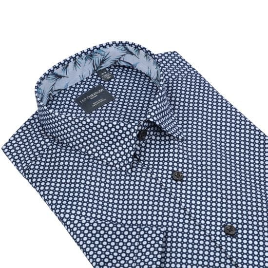 Leo Chevalier Design Navy Dotted Print Button-Down Men's Short Sleeve