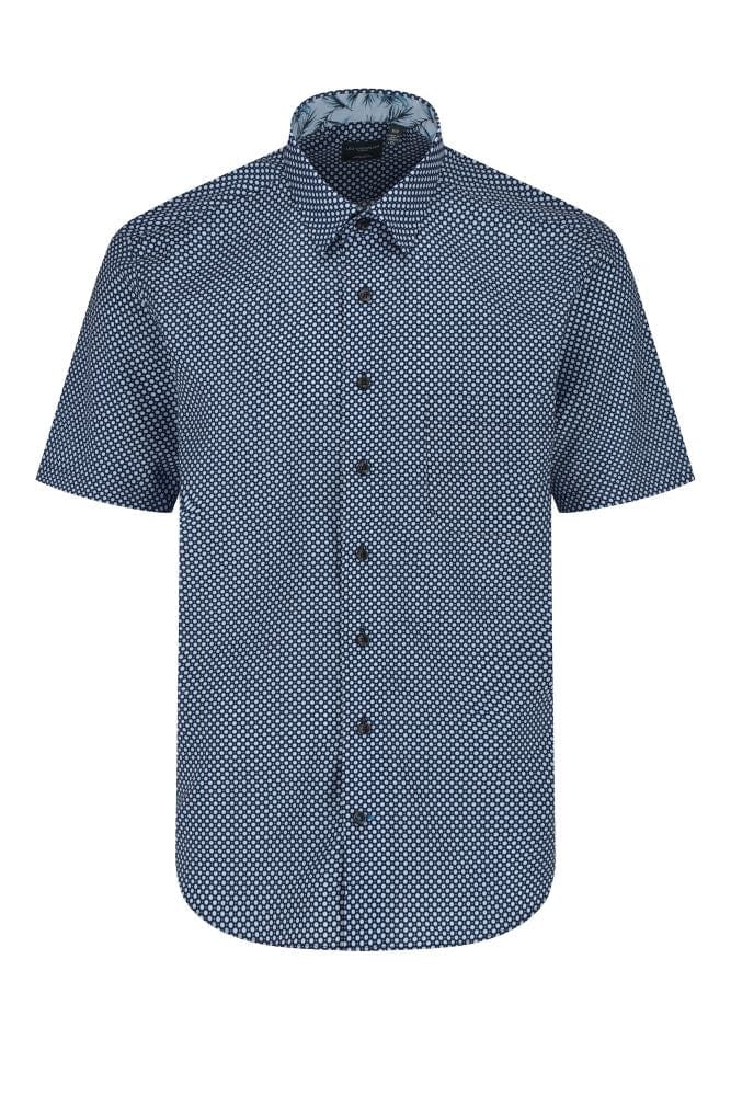 Leo Chevalier Design Navy Dotted Print Button-Down Men's Short Sleeve