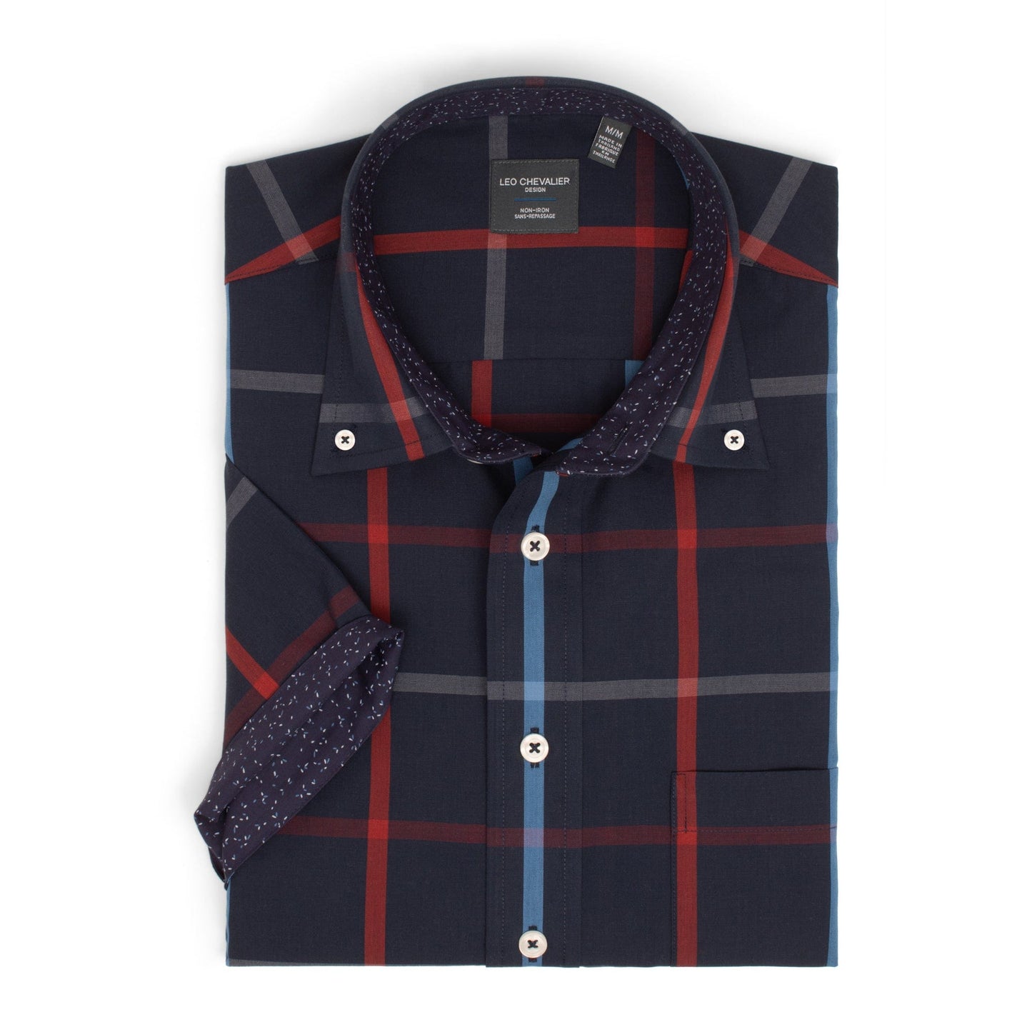 Leo Chevalier Design Navy Multi Printed Cotton Leo Chevalier Button Down Collar Short Sleeve Shirts