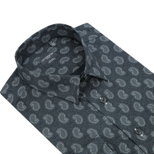 Leo Chevalier Design Navy Paisley Print Shirt Elegant 100% Cotton Non-Iron Perfection