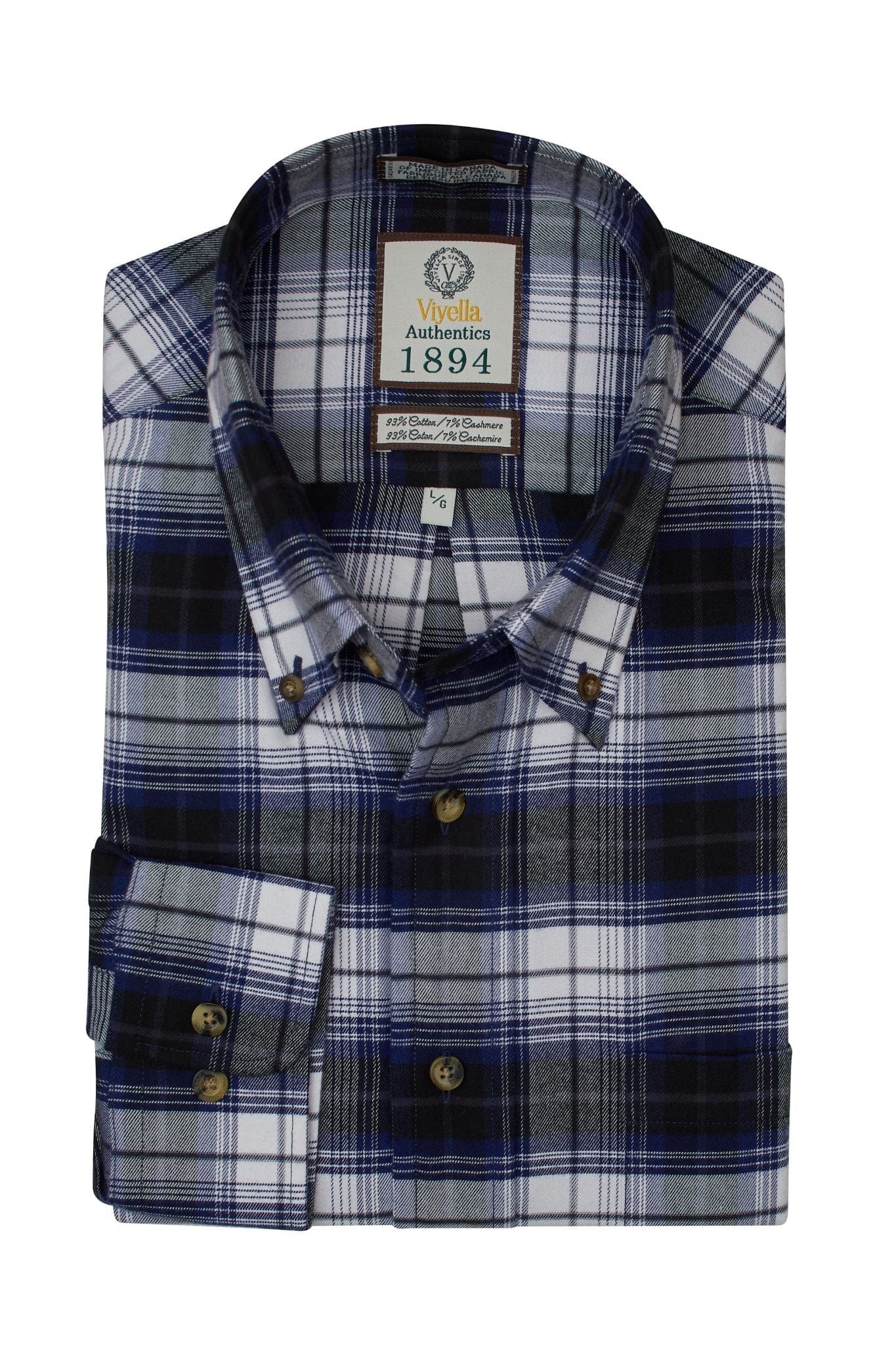 Navy Plaid Cotton & Cashmere Long Sleeve Shirts by Viyella The Abbey Collections