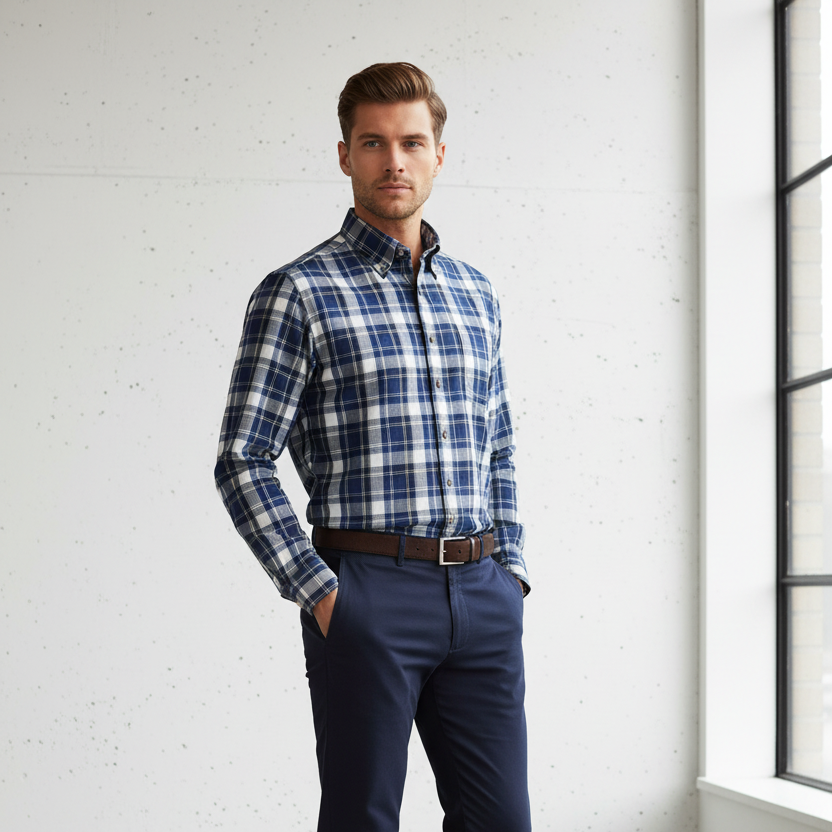 Viyella Blue Plaid Long Sleeve Men's Button-Down – Classic & Stylish