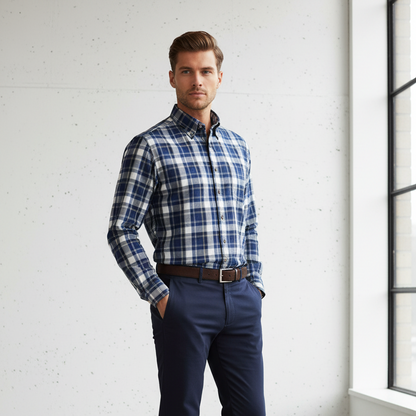 Viyella Blue Plaid Long Sleeve Men's Button-Down – Classic & Stylish